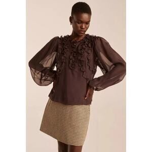 Rebecca Taylor Cabernet Silk Top With Ruffles Womens Size 16